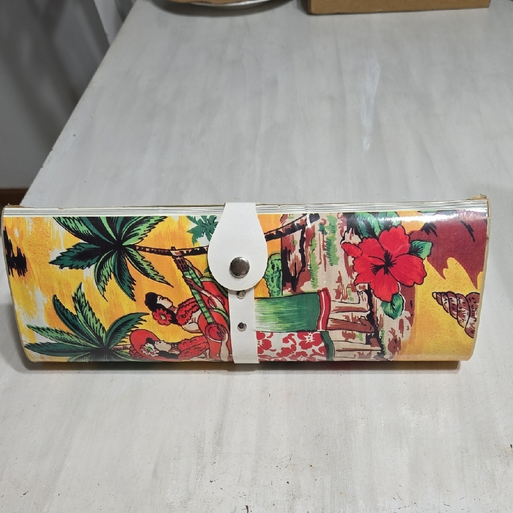 Tropical Print Clutch with White Strap